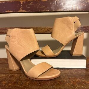 Stuart Weitzman INPOWER Pecan Tan Comfy Chunky Heel Calf Leather Sandal